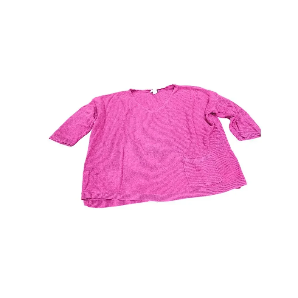 J. Jill Petite Pink Linen Blend Knit Tunic Sweater Top Pocket 3/4 Sleeve SP